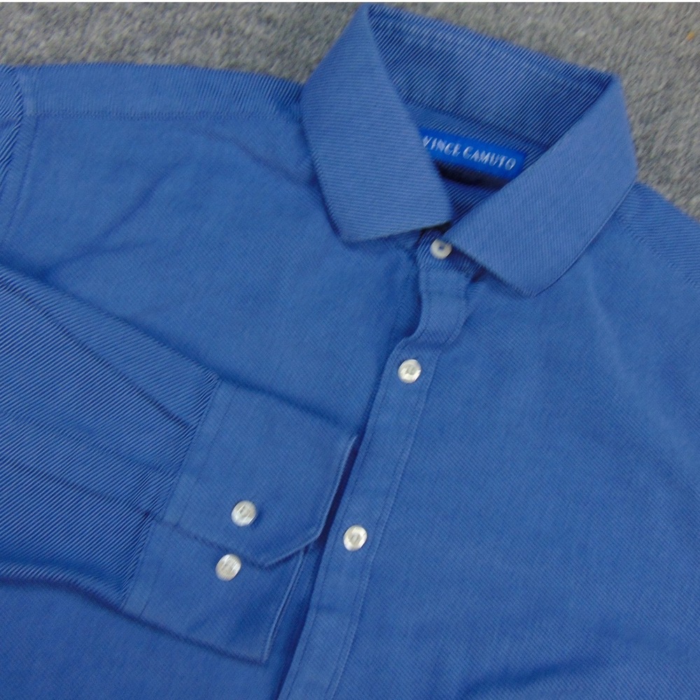 Vince Camuto Dress Shirt Mens 16.5x34/35 Blue Solid Long Sleeve Office Business
